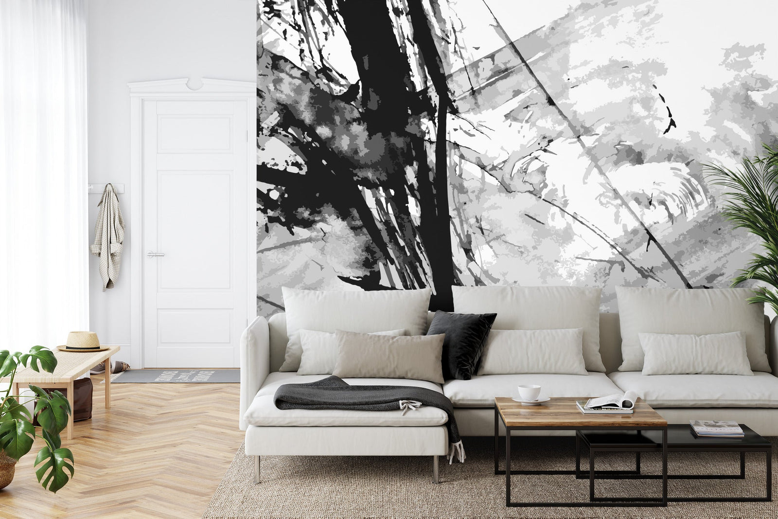 Abstract black and white painting wall mural - Mural Wonder