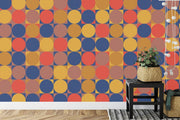 Abstract circle pattern retro style wall mural - Mural Wonder