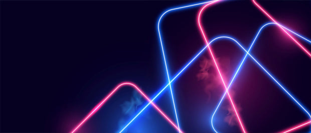 Futuristic Neon Light Wall Mural – Modern Cyberpunk-Inspired Wallpaper with Vibrant Blue and Pink LED-Style Light Trails for Gaming & Trendy Interiors.