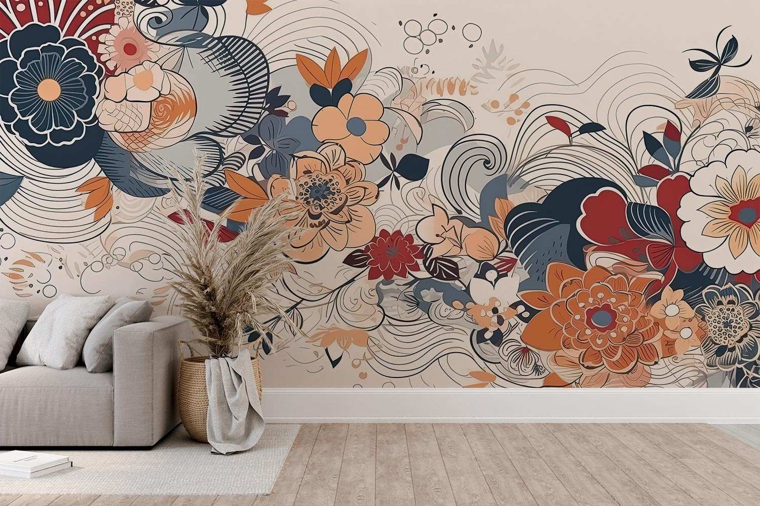 Oriental Flower Pattern Wallpaper Mural image 0