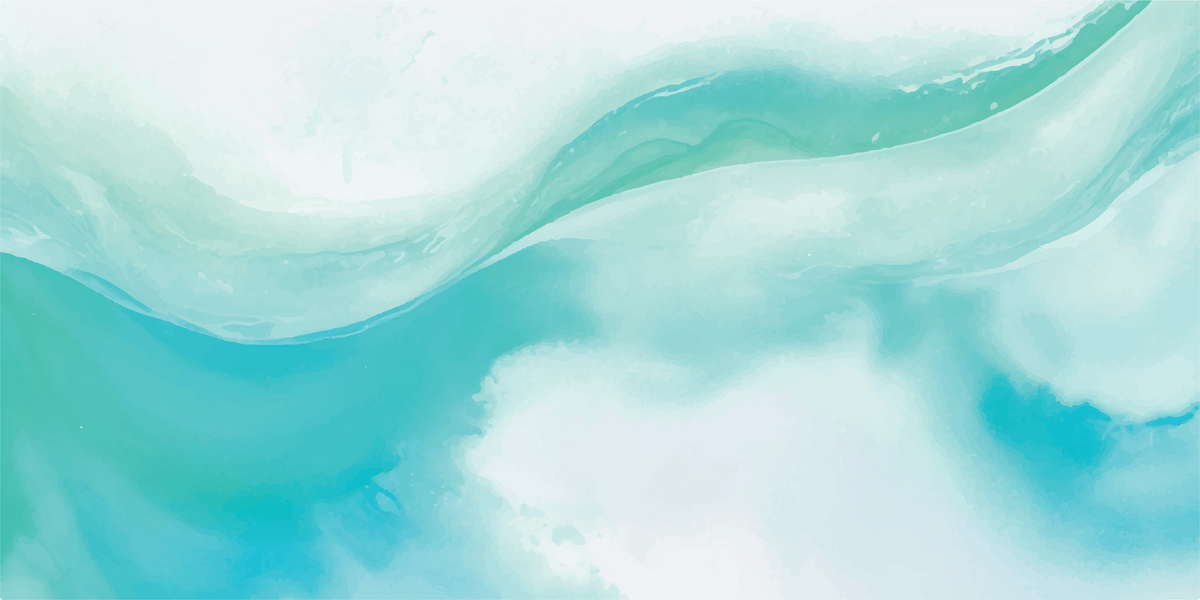 Abstract watercolor artwork with flowing waves and soft gradients in aqua, turquoise, teal, and white.