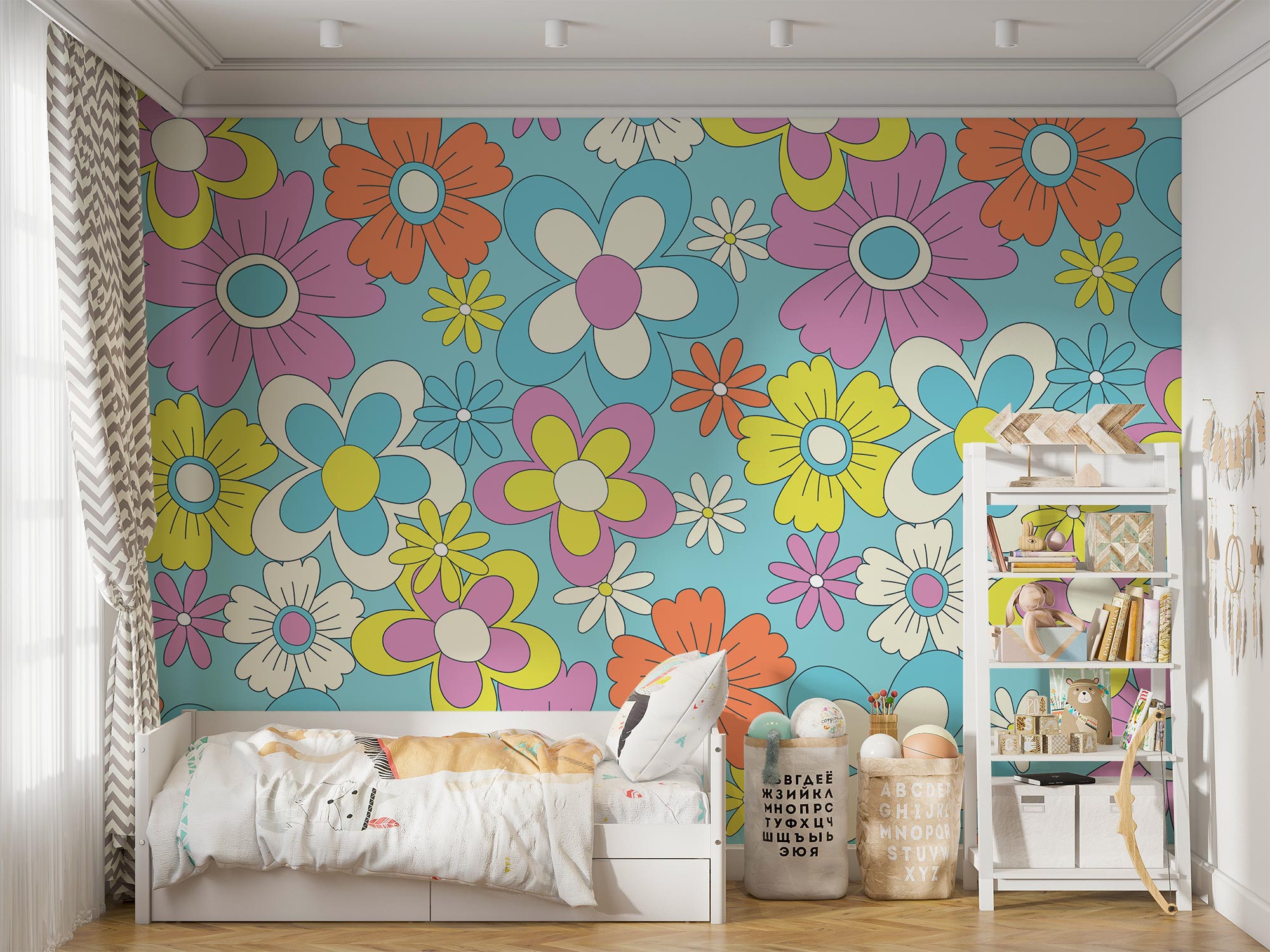 Retro Flower Pattern Wallpaper Mural image 0