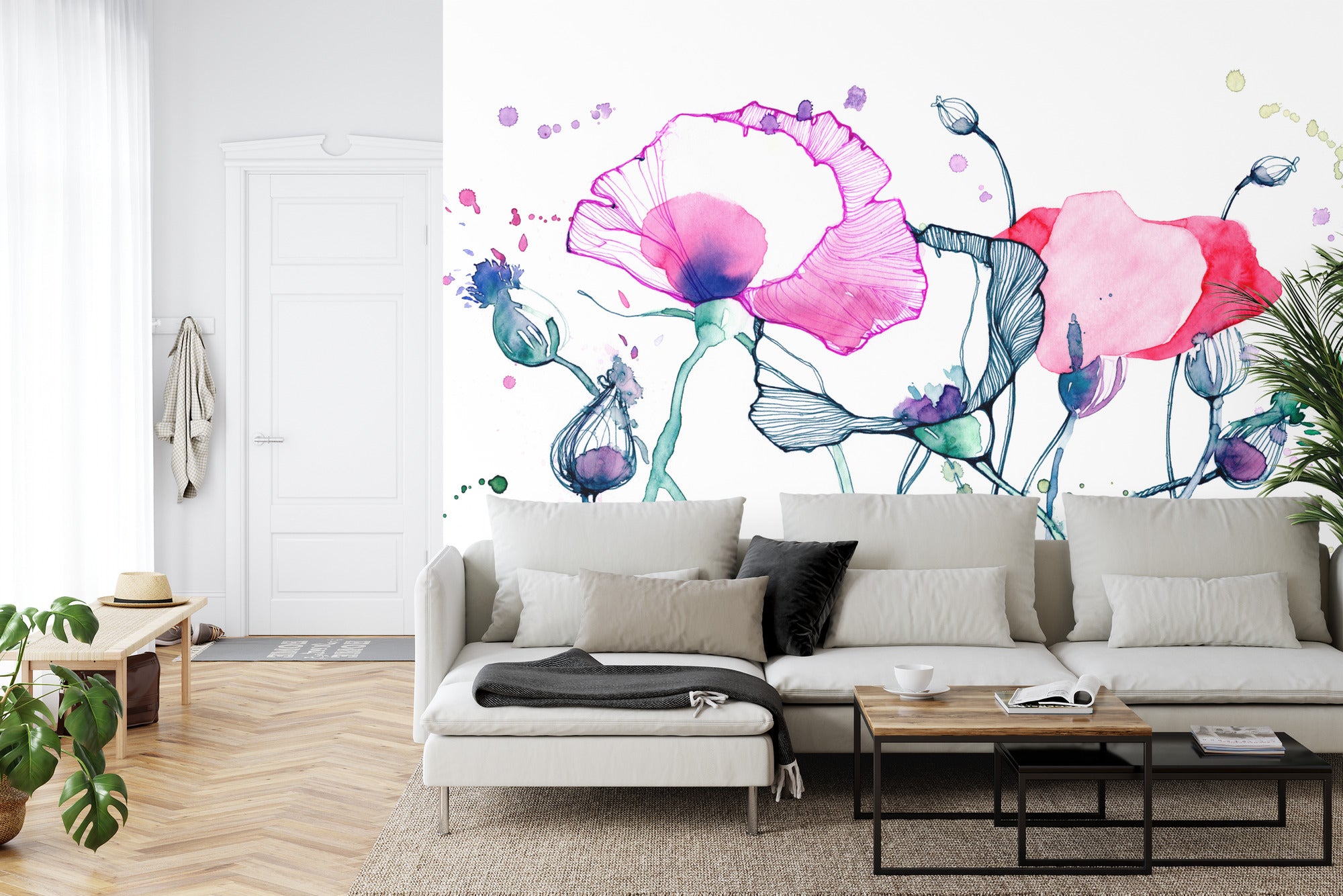 Watercolour poppies wall mural image 0
