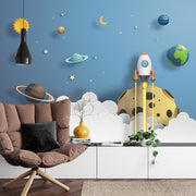 Papercut rocket in space wall mural image 0