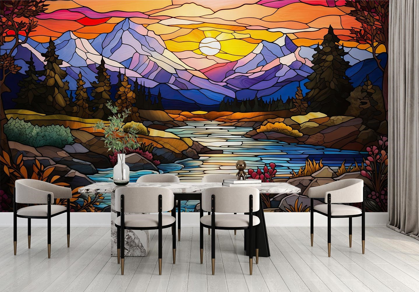 Stained Glass Landscape Wallpaper Mural image 0