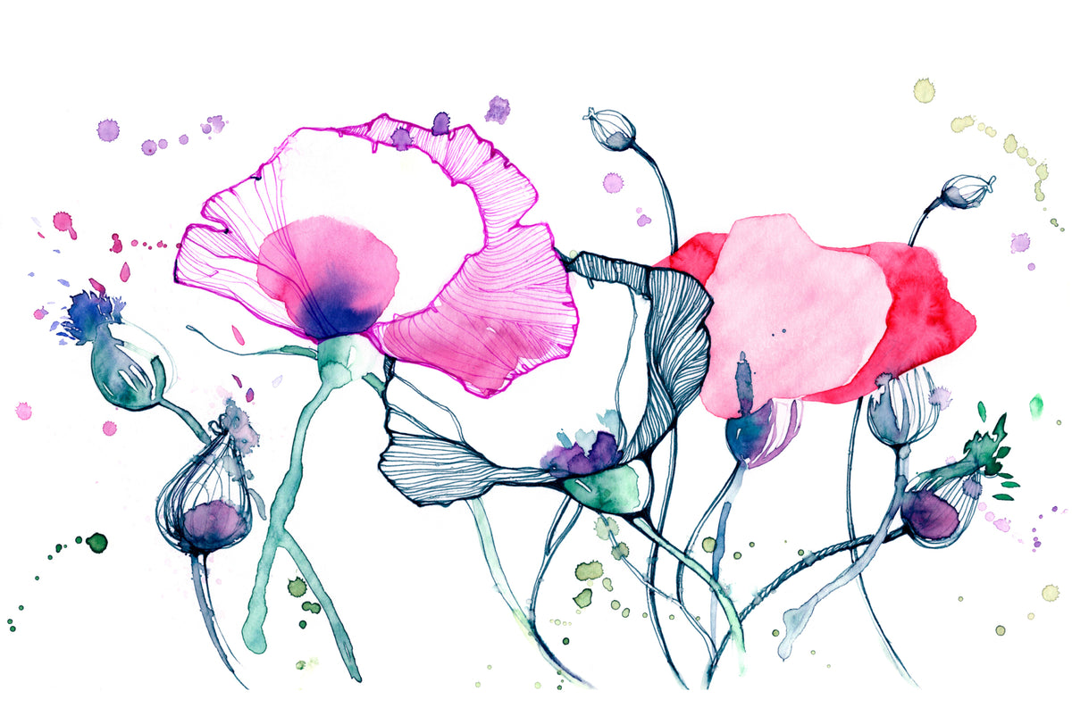 Watercolour poppies wall mural image 1