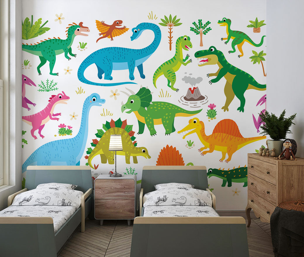 Colourful Cartoon Dinosaur Wallpaper Mural 