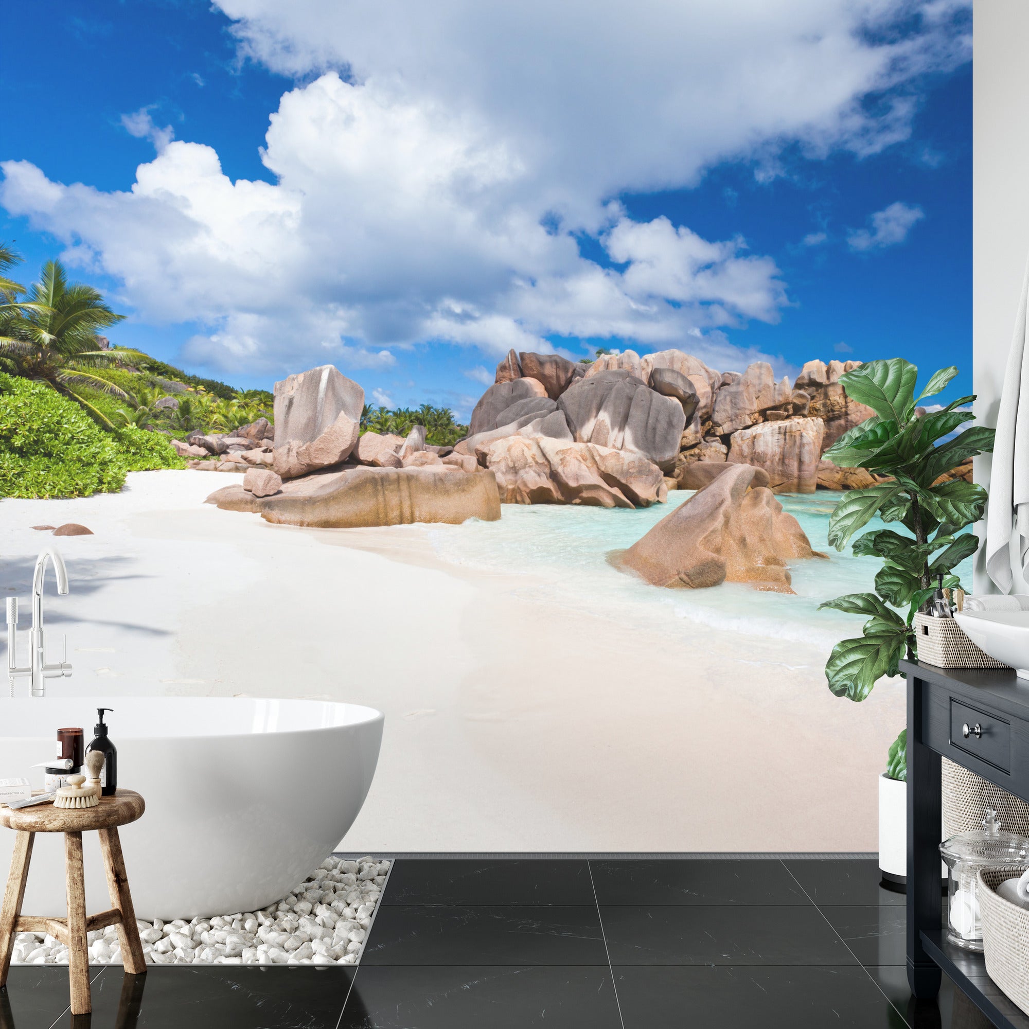 Rocks on tropical beach wall mural image 0