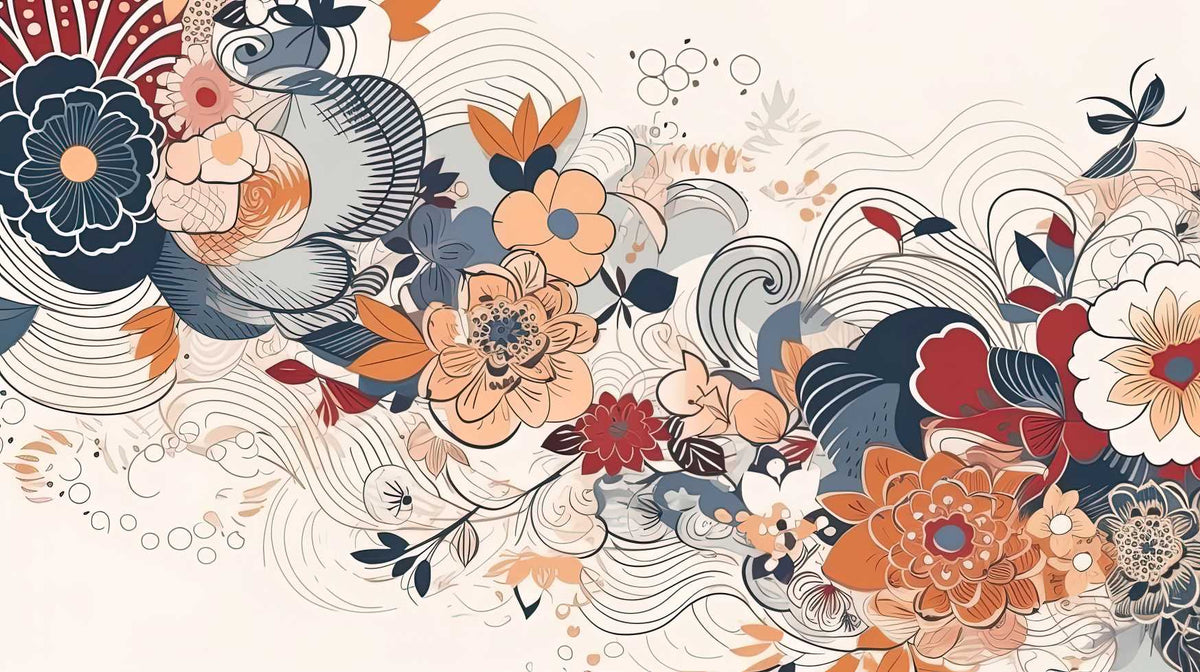 Oriental Flower Pattern Wallpaper Mural image 1