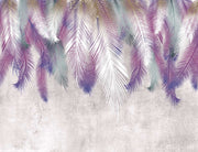 Modern Tropical Palm Leaf Wall Mural – Ombre Gradient Botanical Wallpaper with Cascading Palm Fronds in Purple, Green, and White Over a Textured Background.