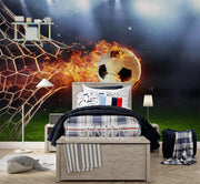 Football In Flames Wallpaper Mural image 0