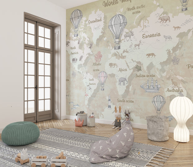 Vintage world map wall mural
