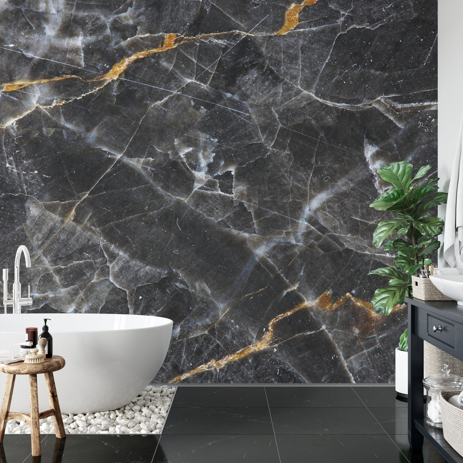 Black and gold marble wall mural - Mural Wonder