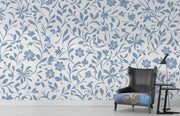 Blue Floral Pattern Mural Wallpaper - Mural Wonder