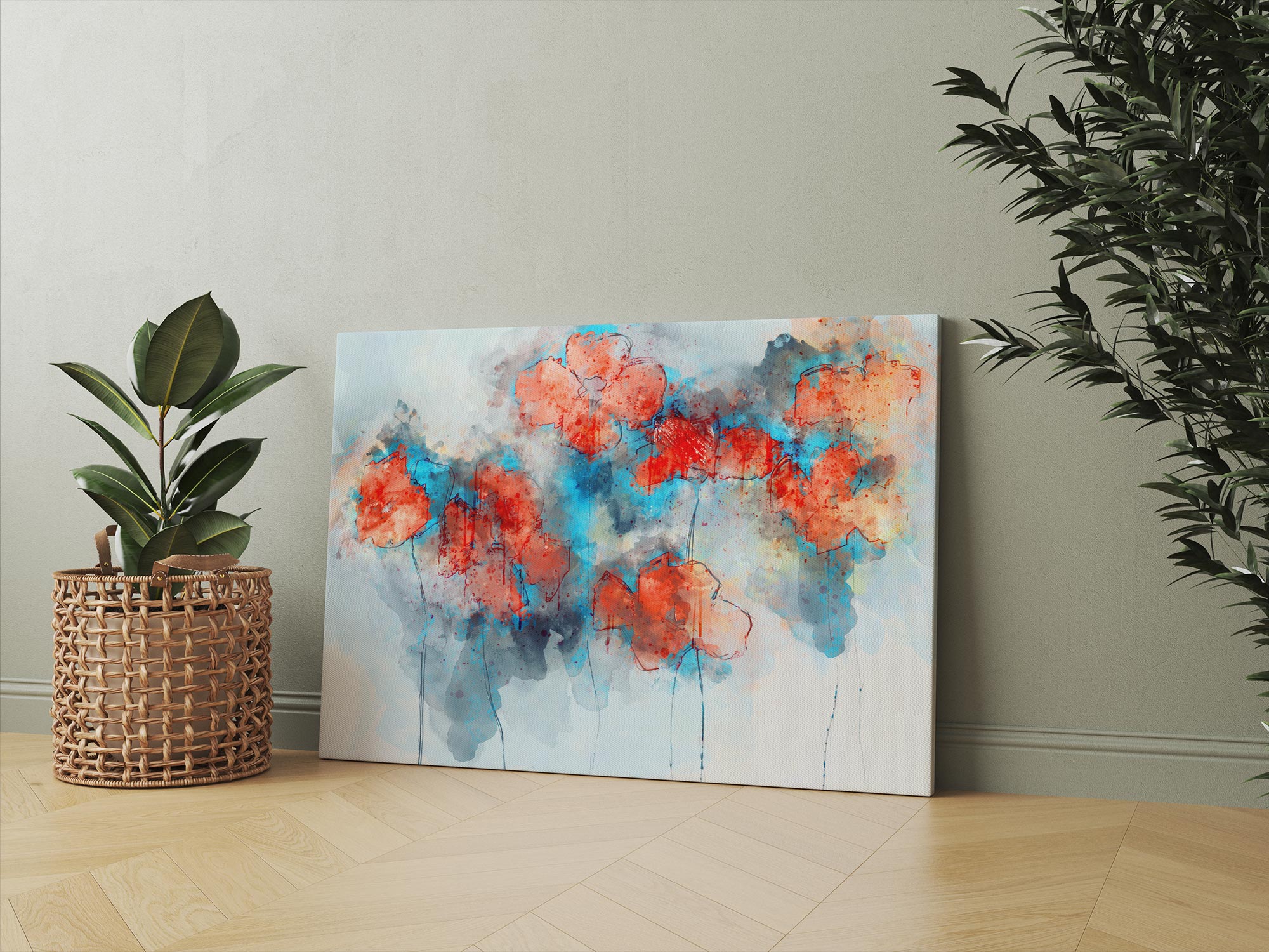 Watercolour Poppies Natural Canvas image 0