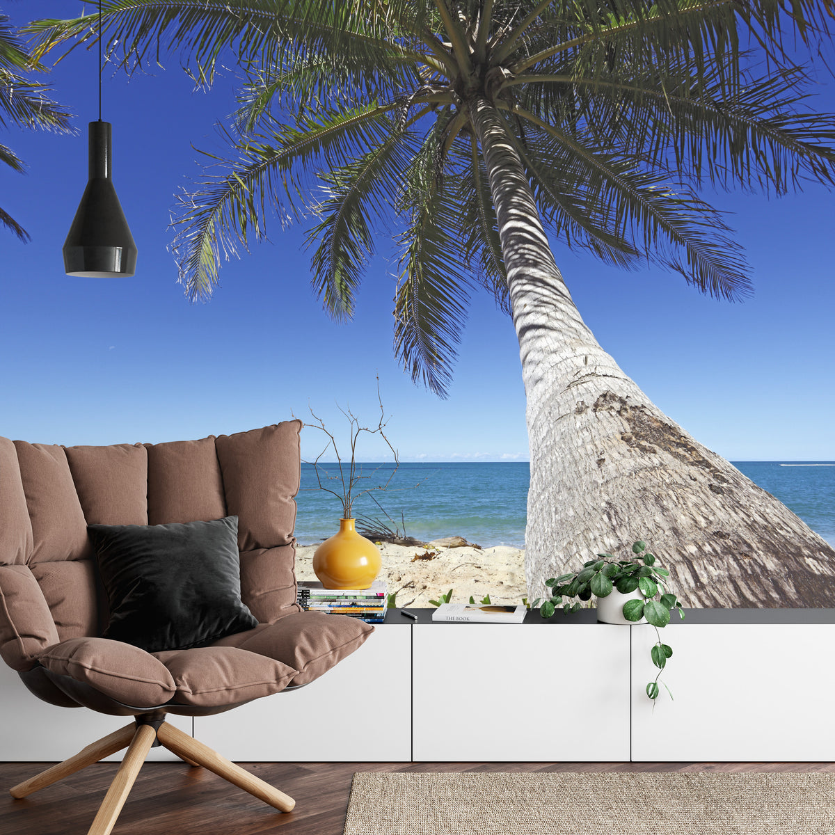 Palm tree on beach wall mural image 1