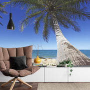 Palm tree on beach wall mural image 1