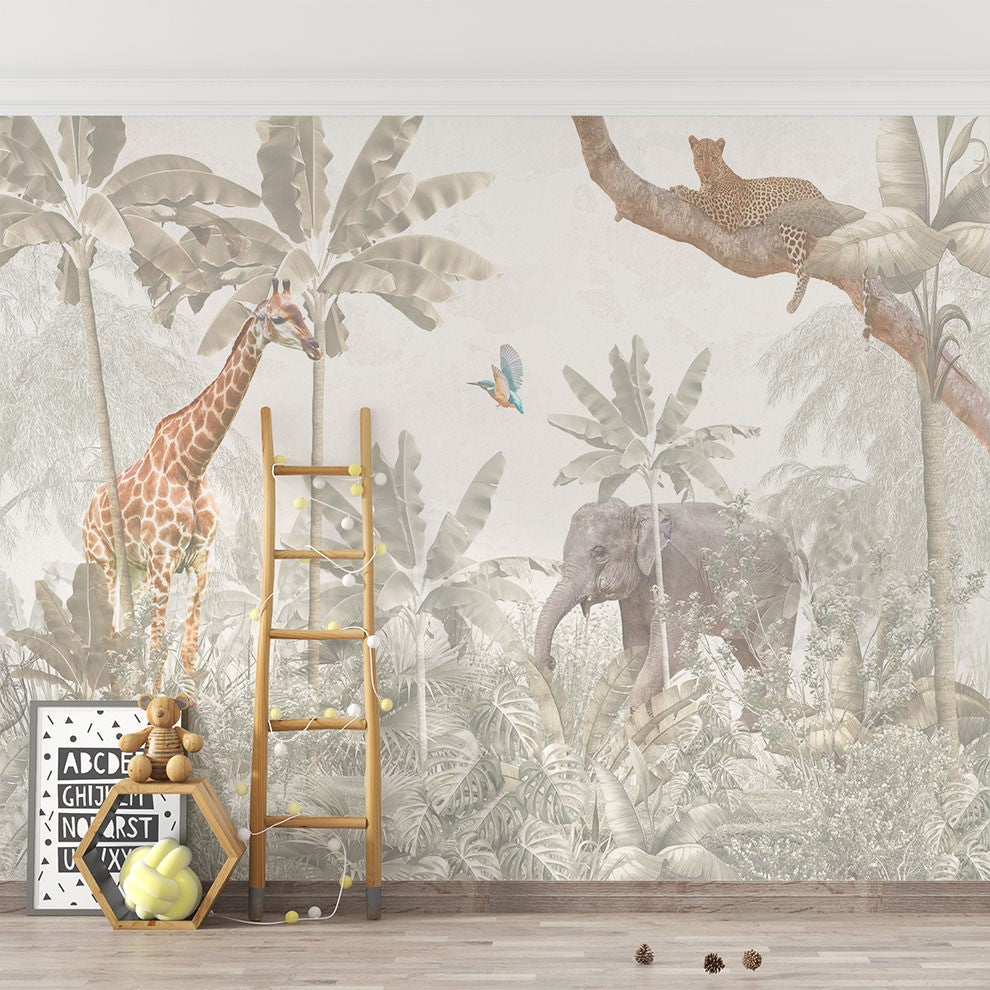 Vintage Jungle Animals Mural Wallpaper image 0
