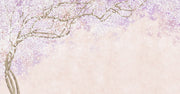 Soft pink and lavender floral wall mural with delicate blossoms on intertwining branches, creating a serene and elegant ambiance.