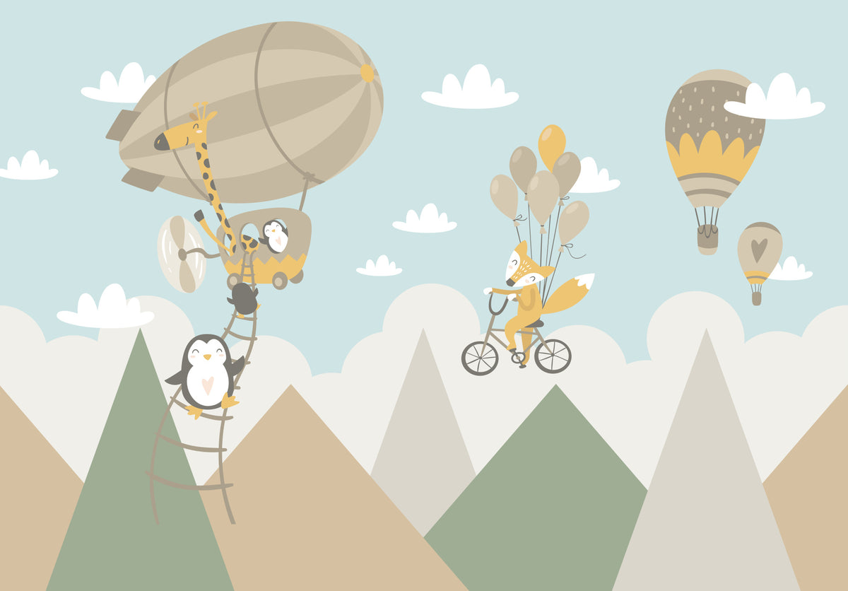 Cartoon animals flying wall mural image 1