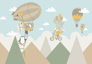Cartoon animals flying wall mural image 1
