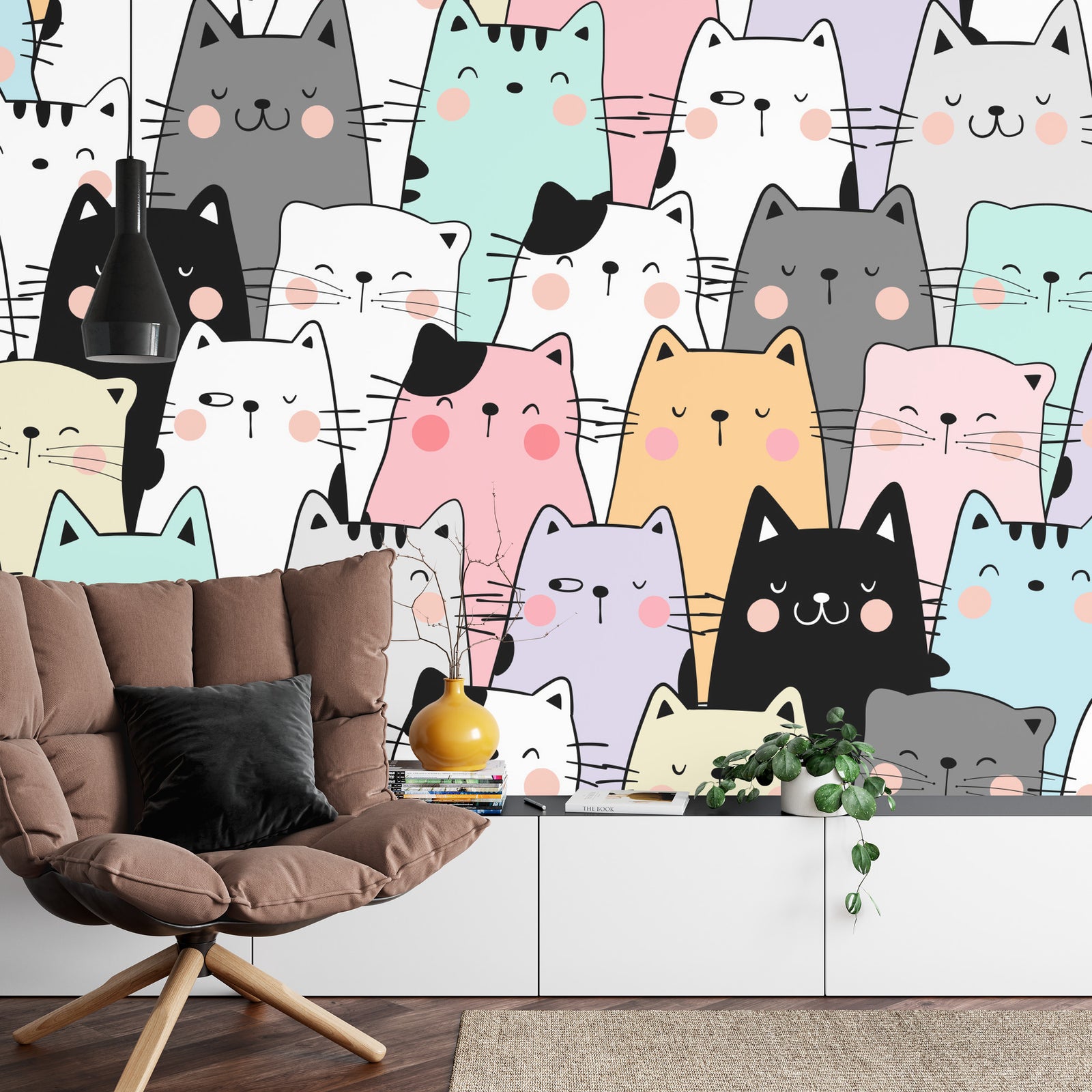 Colourful cat wall mural image 0