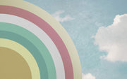 Retro pastel rainbow wall mural and sky backdrop.