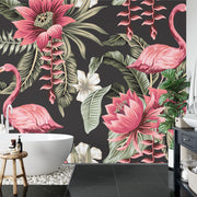 Tropical flowers and flamingos wall mural image 5