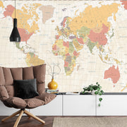 Light yellow and orange world map wall mural image 3
