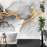 Grey and gold abstract marble art wall mural image 0