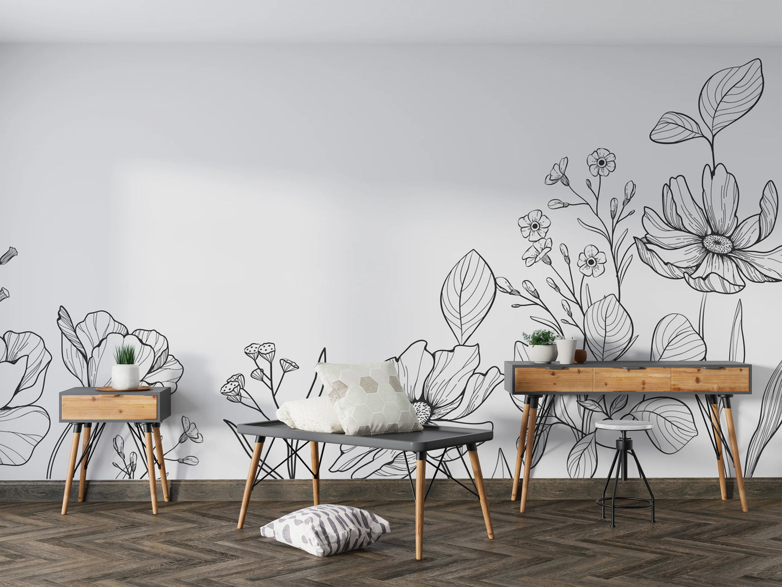 Wildflowers Line Art  Wall Mural image 0