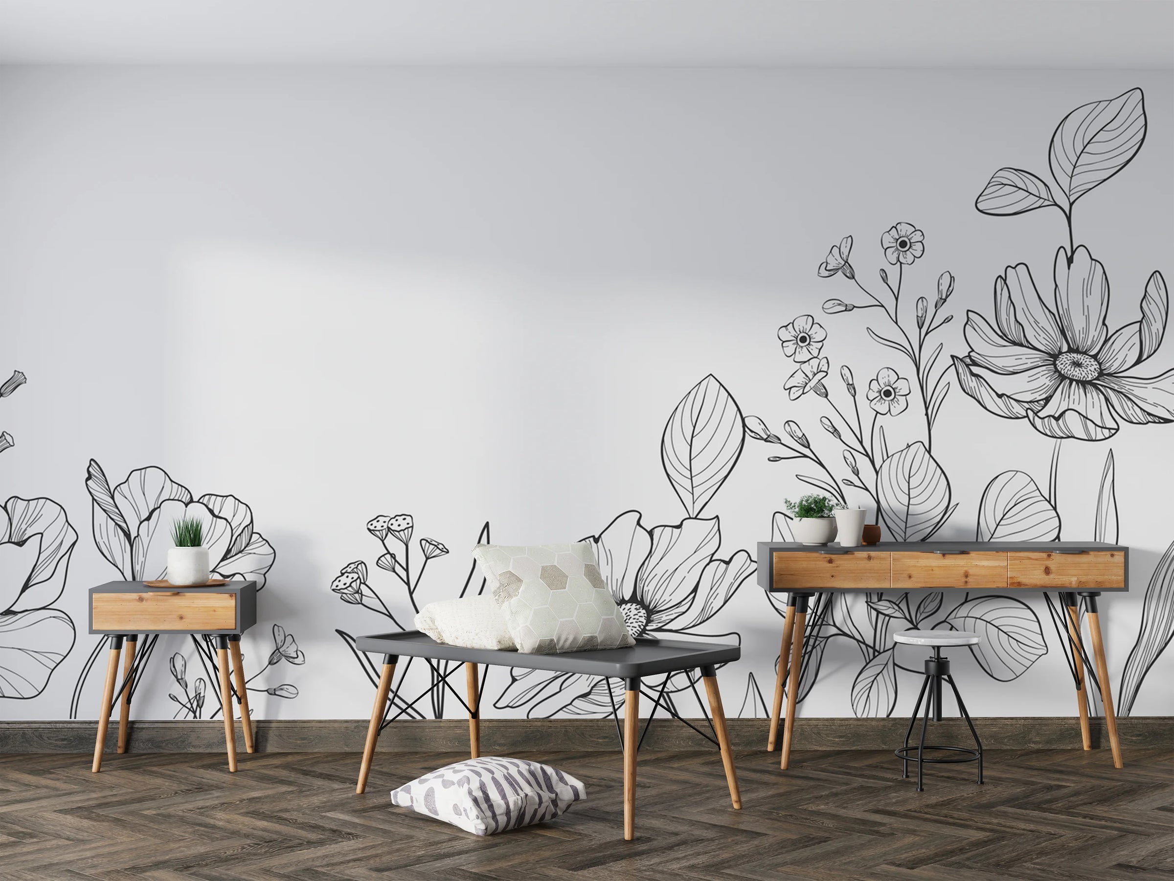 Wildflowers Line Art  Wall Mural image 0