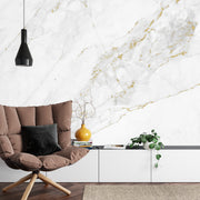 White and gold marble wall mural image 0