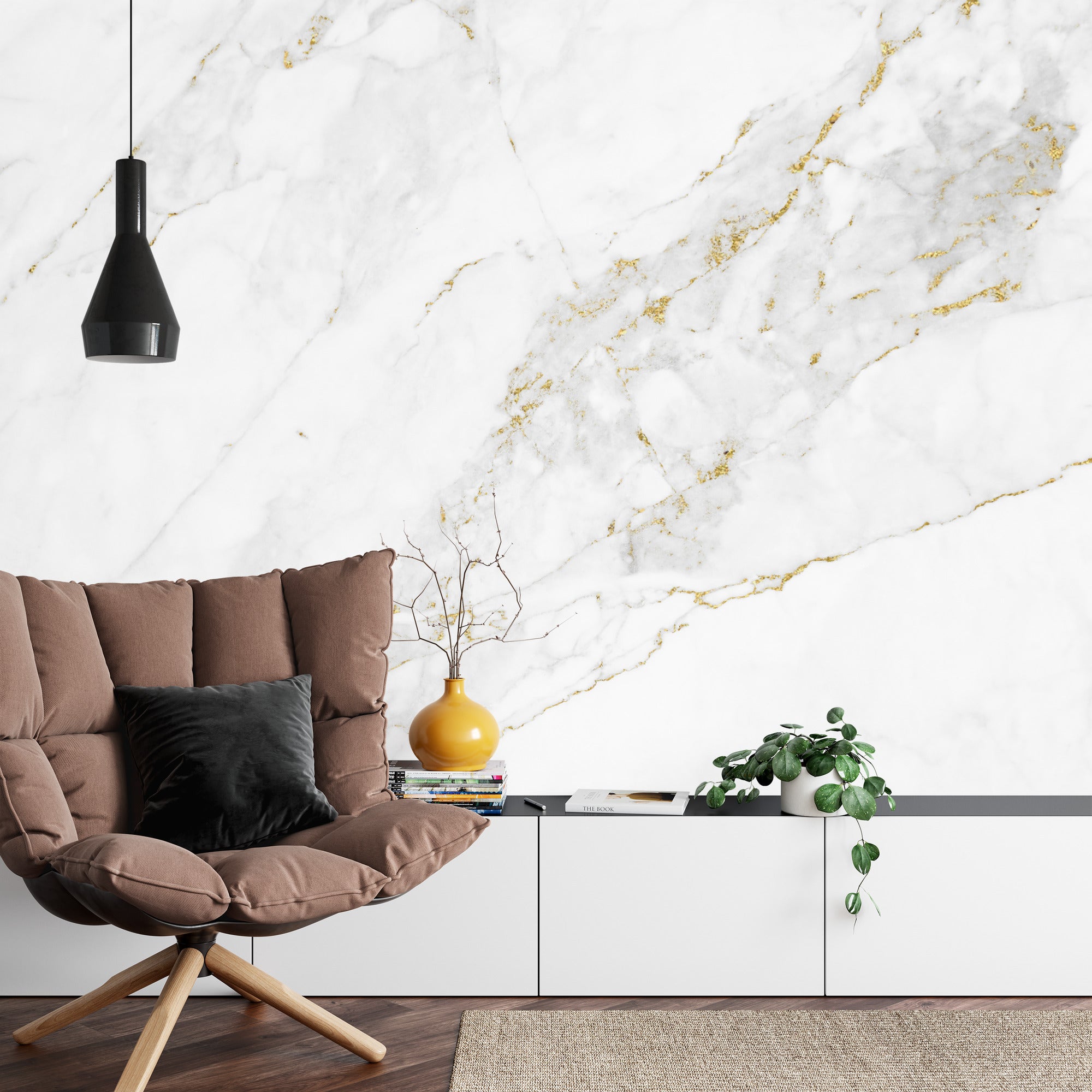 White and gold marble wall mural image 0