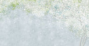 Soft blue and green wall mural with delicate white blossoms, creating a peaceful and elegant ambiance.