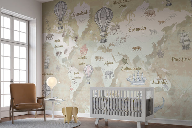 Vintage world map wall mural