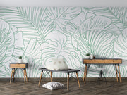 Green Leaves Line Art Wall Mural image 2