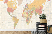 Light yellow and orange world map wall mural image 0