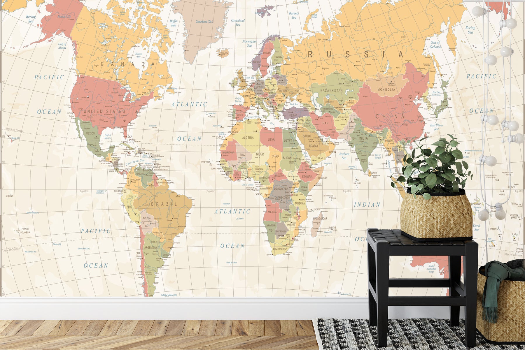 Light yellow and orange world map wall mural image 0
