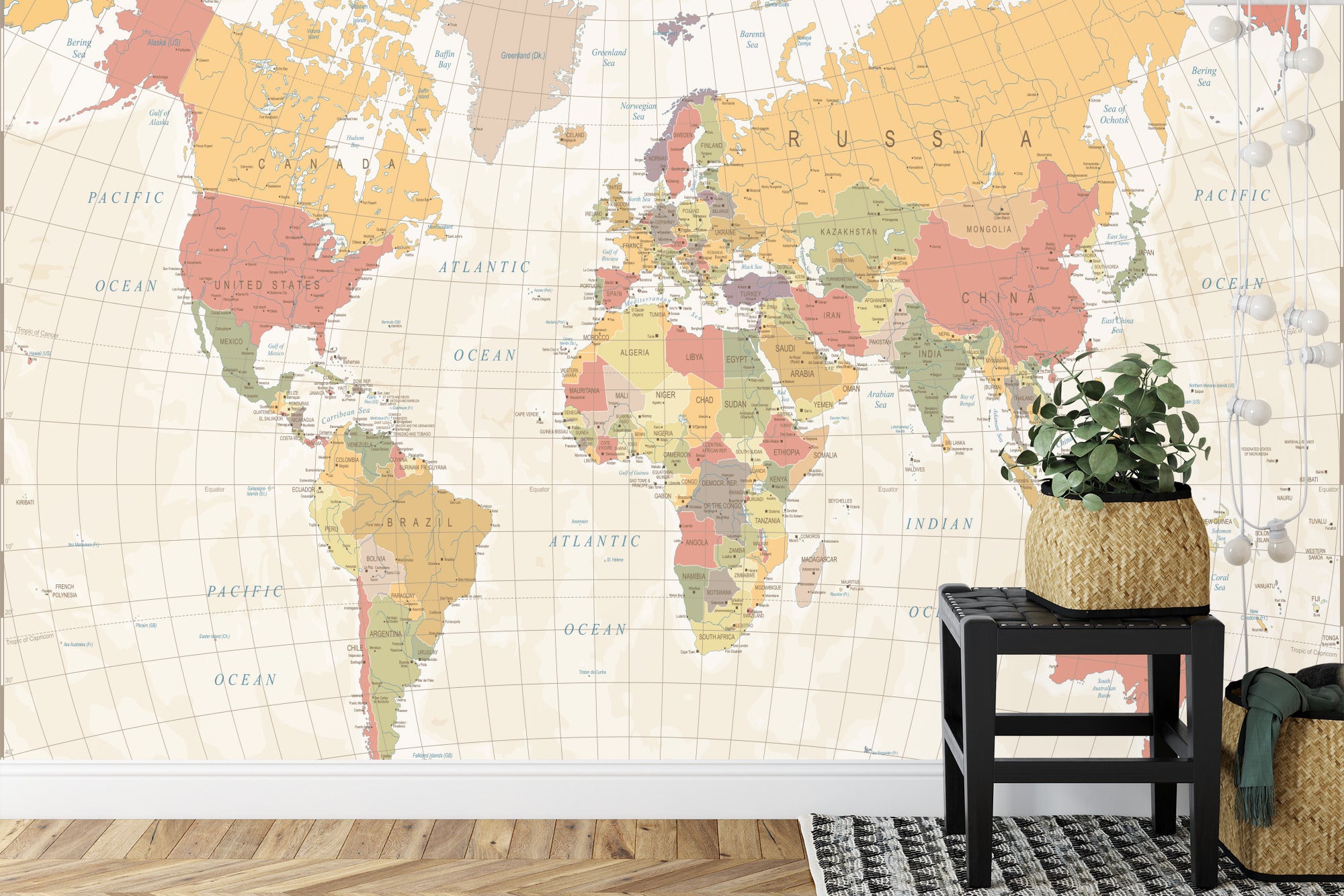 Light yellow and orange world map wall mural image 0