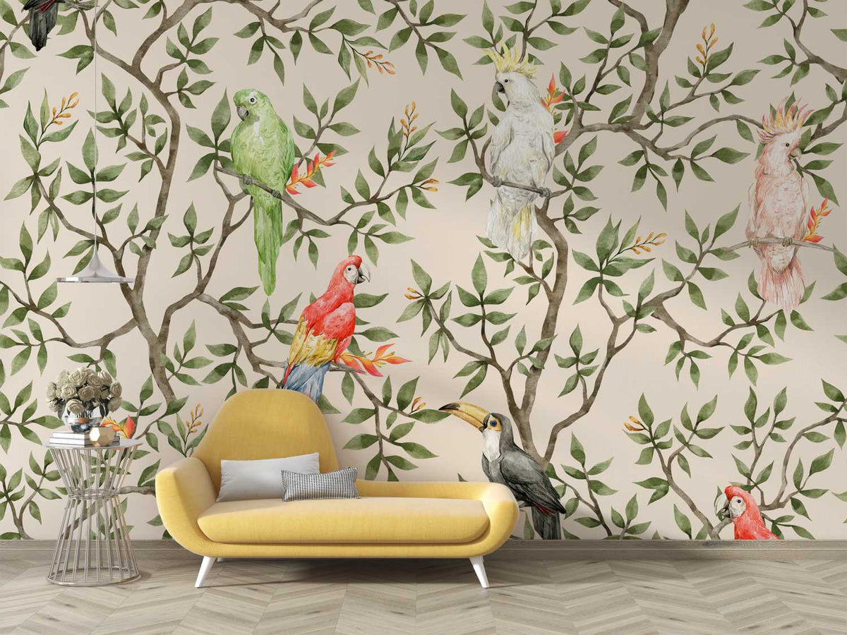 Parrots Vintage Wall Mural image 1