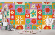 Hippie Flower Pattern Wallpaper Mural image 0