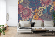 Leaves and flowers wall mural image 2