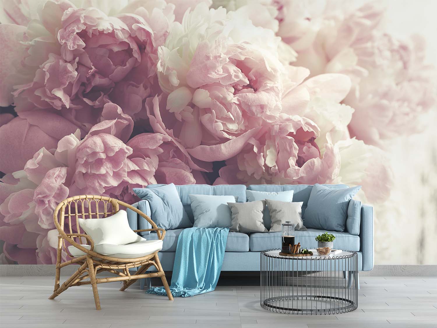 Blush Peony Wall Mural – Soft Pink and Ivory Floral Wallpaper for Romantic and Elegant Interiors.