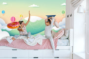 Paper aeroplane and hot air balloons wall mural image 3