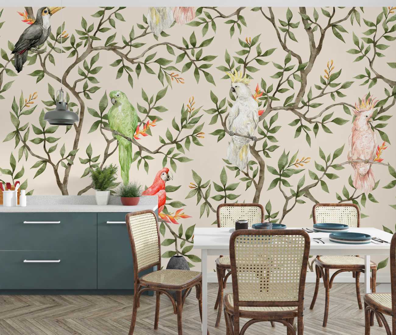 Parrots Vintage Wall Mural image 0