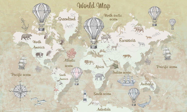 Vintage world map wall mural