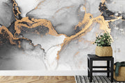 Grey and gold abstract marble art wall mural image 2