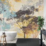 Forest woodland painting wall mural .