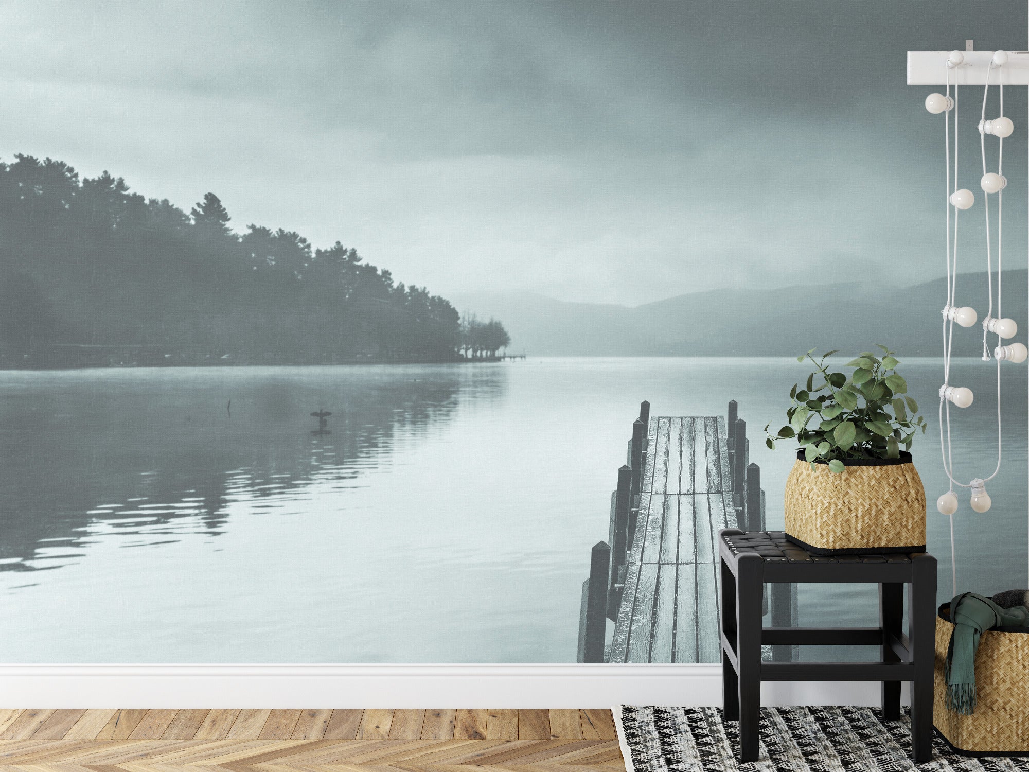 Lake view square wall mural image 0